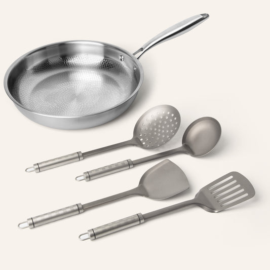 Titanium Hammered Pan Pro & Utensil Set